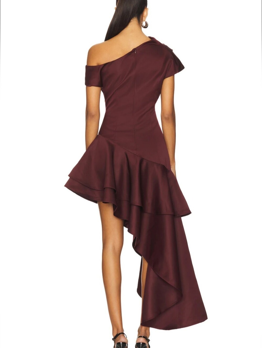 Elliatt Livia gorgeous gown with a One-Shoulder Ruffle in berry size M NWTS - Picture 4 of 13